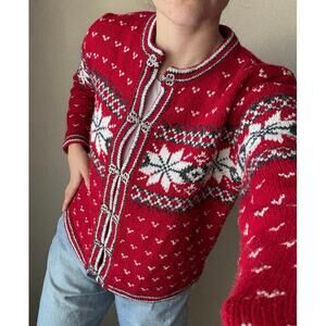 Croft & Barrow fair isle Nordic christmas Norway sweater red gray white winter